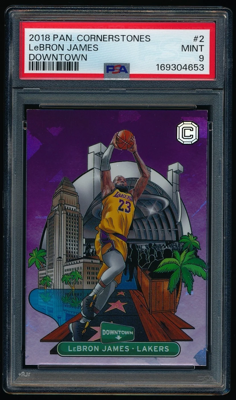 LeBron James #2 2018-19 Panini Cornerstones Basketball Downtown PSA 9 front