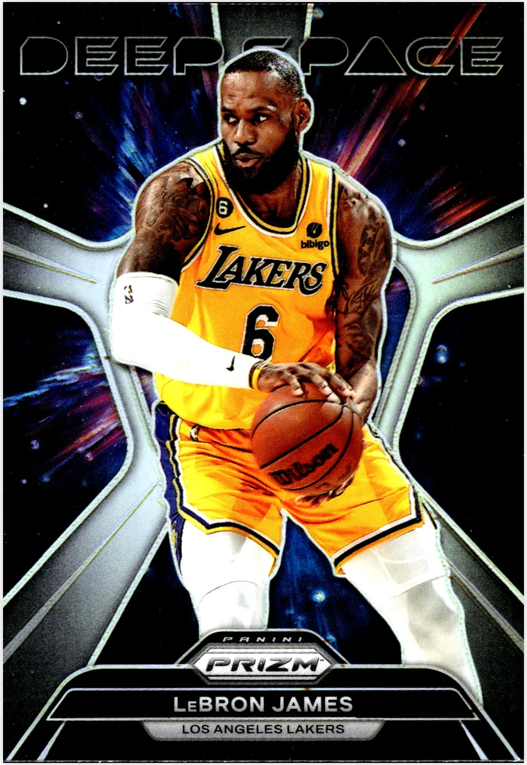 LeBron James 2023-24 Panini Prizm #7 Deep Space Prizms Silver basketball card - Front