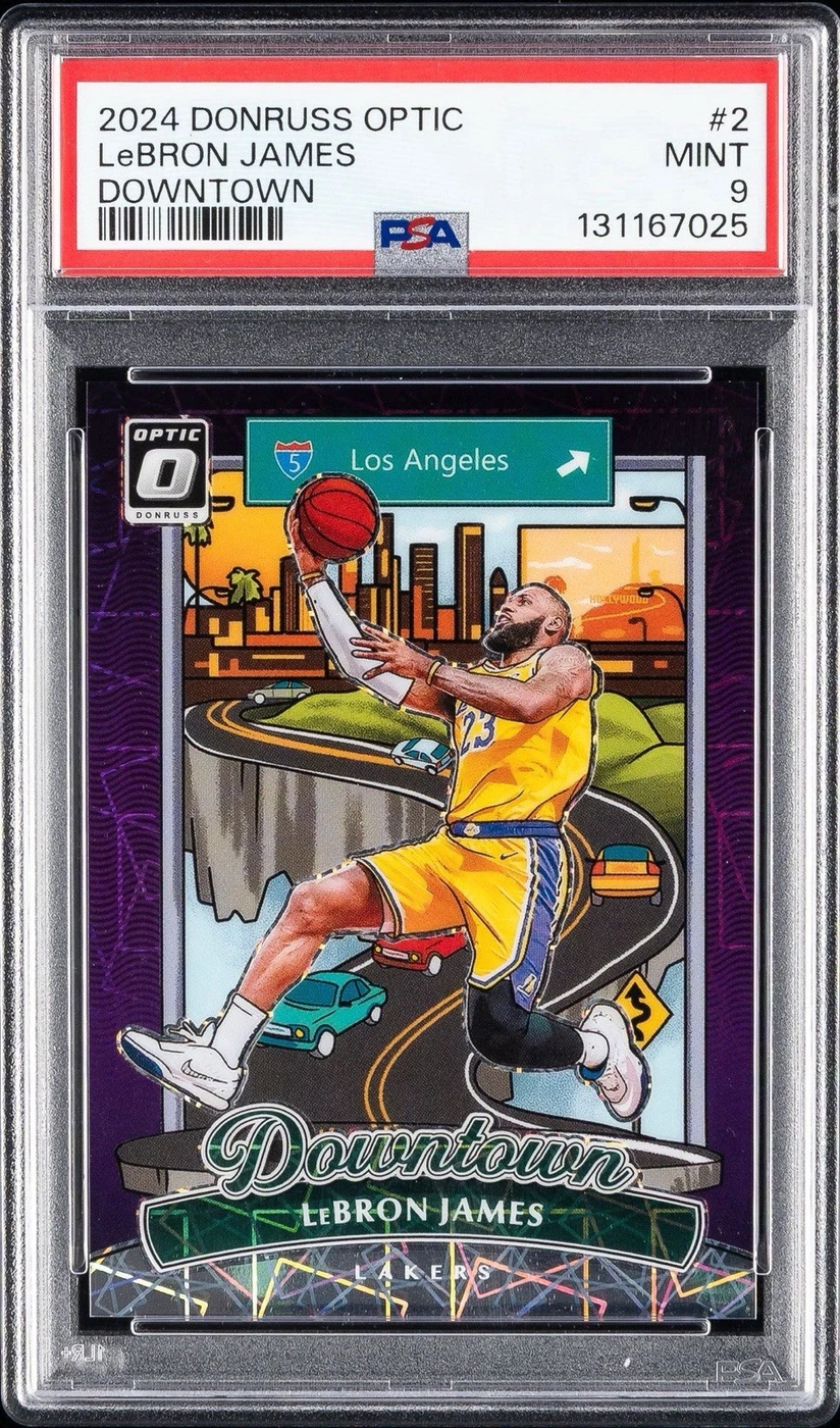 LeBron James #2 2024-25 Donruss Optic Basketball Downtown PSA 9 front