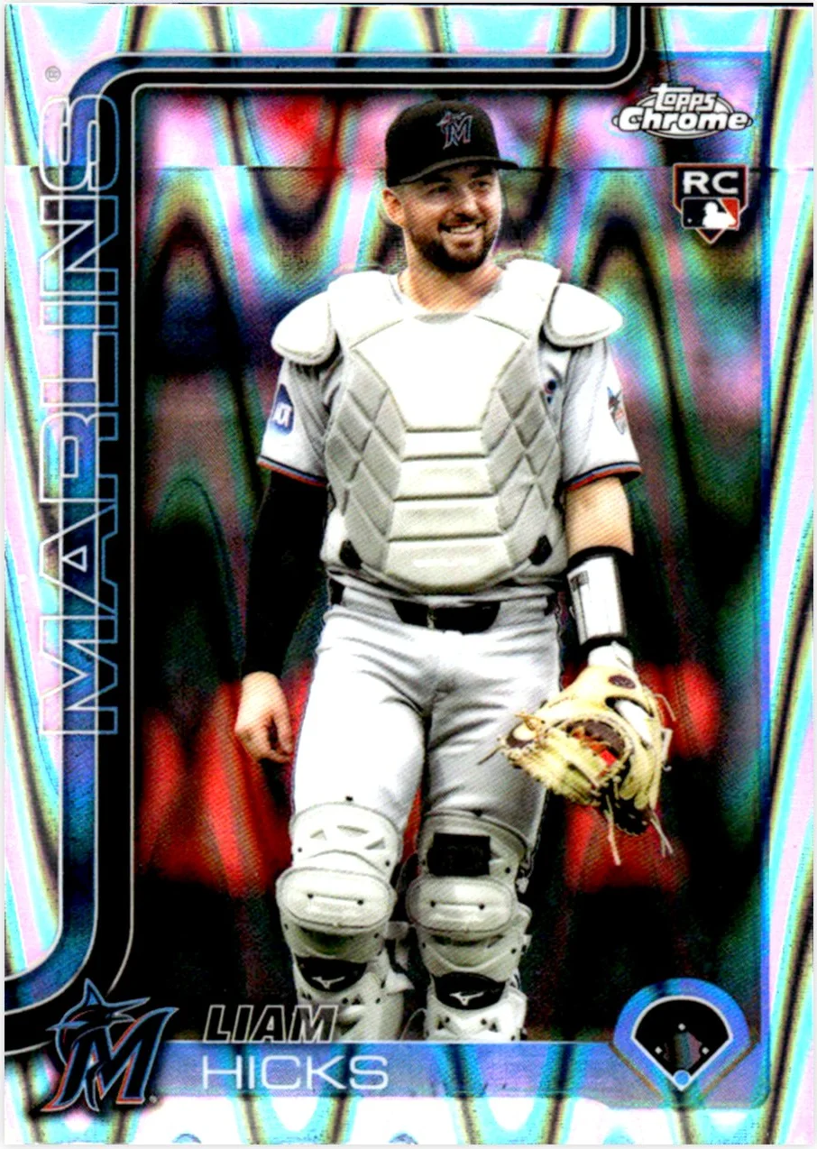 Liam Hicks Rookie Card 2025 Topps Chrome Update #USC86 RayWave Refractor baseball rookie card - Front