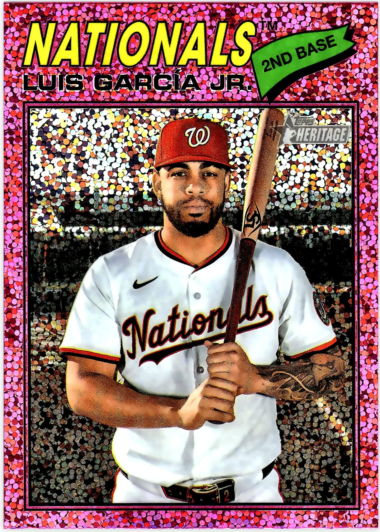 Luis García Jr. 2026 Topps Heritage #43 Chrome Pink Sparkle Refractors baseball card - Front