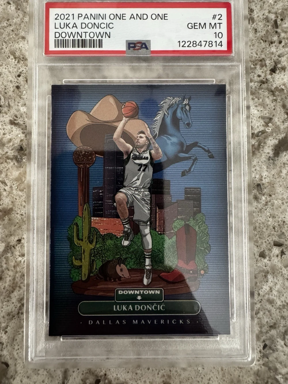 Luka Doncic #2 2021-22 Panini One and One Basketball Downtown PSA 10 front