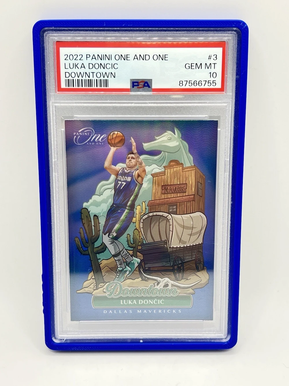 Luka Doncic #3 2022-23 Panini One and One Basketball Downtown PSA 10 front