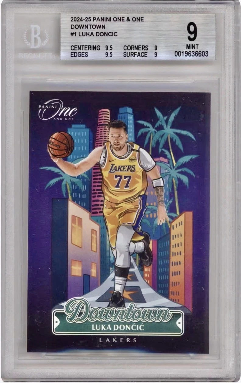 Luka Doncic #1 2024-25 Panini One and One Basketball Downtown BGS 9 front