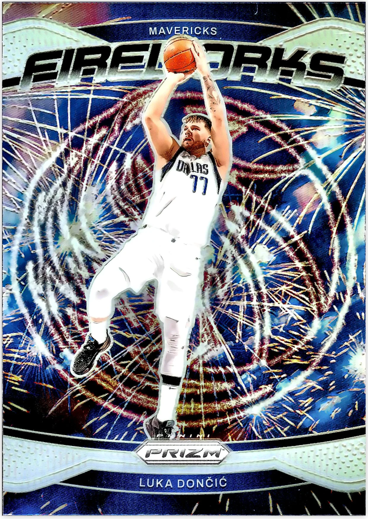 Luka Doncic 2024-25 Panini Prizm #1 Fireworks Prizms Silver basketball card - Front