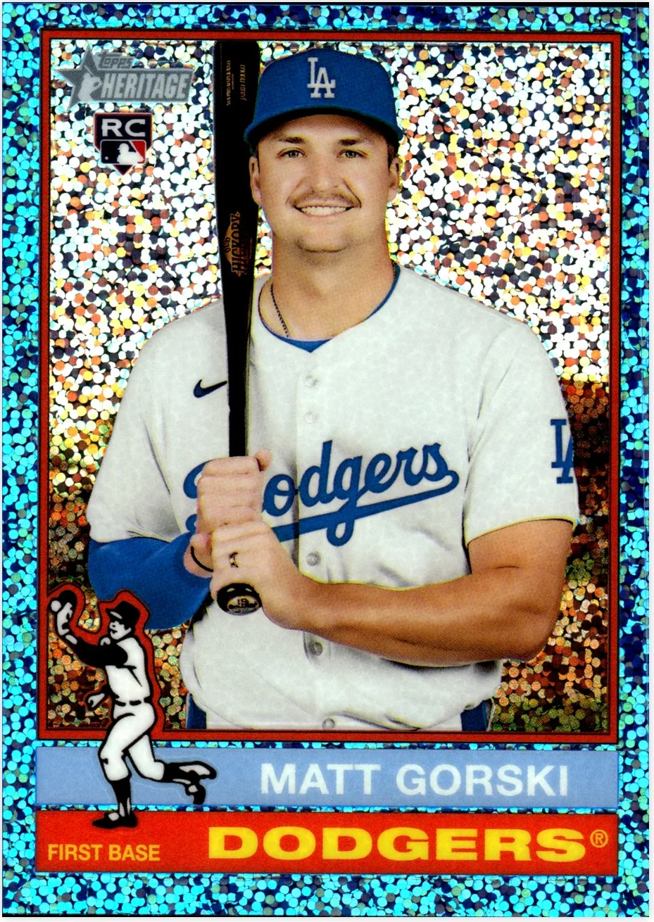 Matt Gorski Rookie Card 2025 Topps Heritage #555 Chrome Light Blue Sparkle Refractor baseball rookie card - Front