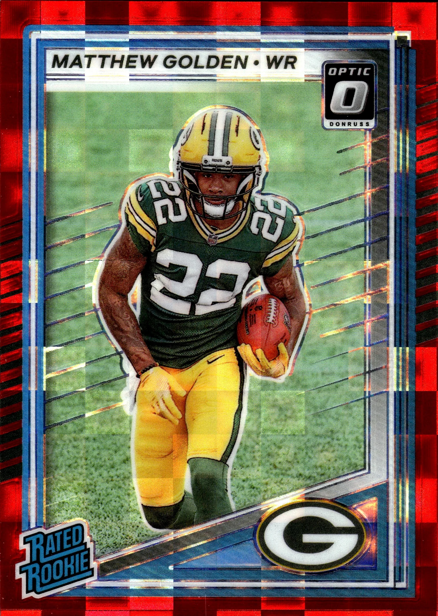 Matthew Golden 2025 Donruss #311 Optic Rated Rookies Preview Red Pandora football rookie card - Front