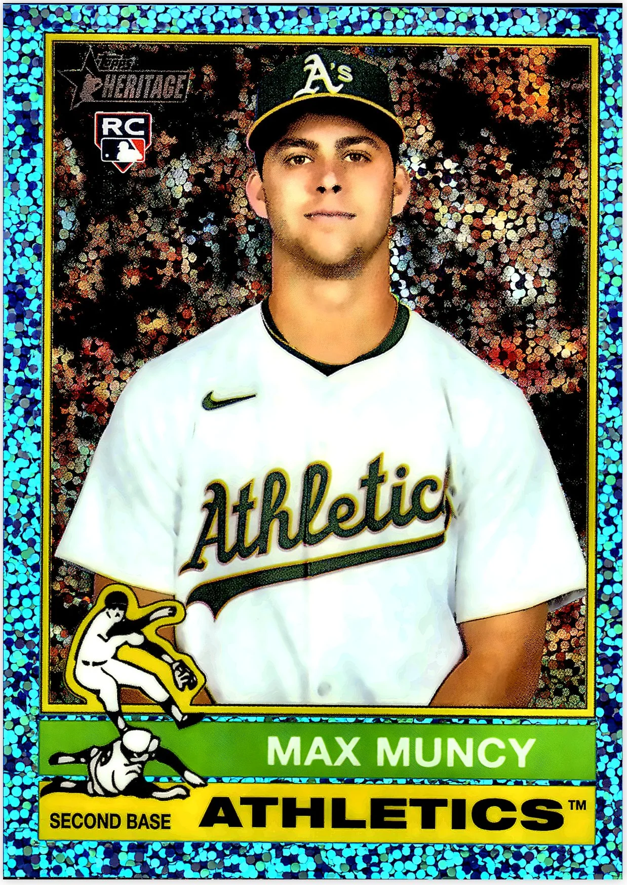 Max Muncy 2025 Topps Heritage #525 Chrome Light Blue Sparkle Refractor baseball rookie card - Front