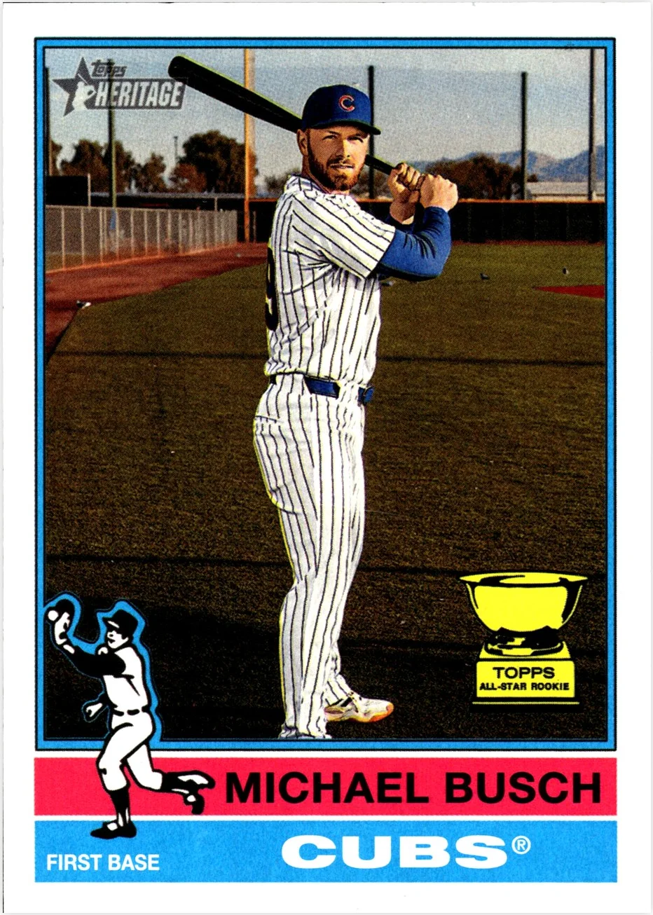 Michael Busch 2025 Topps Heritage #684 Dark Blue Border baseball card - Front