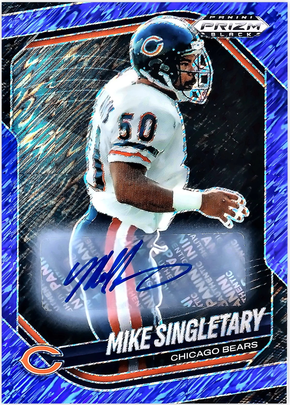 Mike Singletary 2025 Panini Prizm Black #23 Blue Shimmer FOTL /15 football card - Front