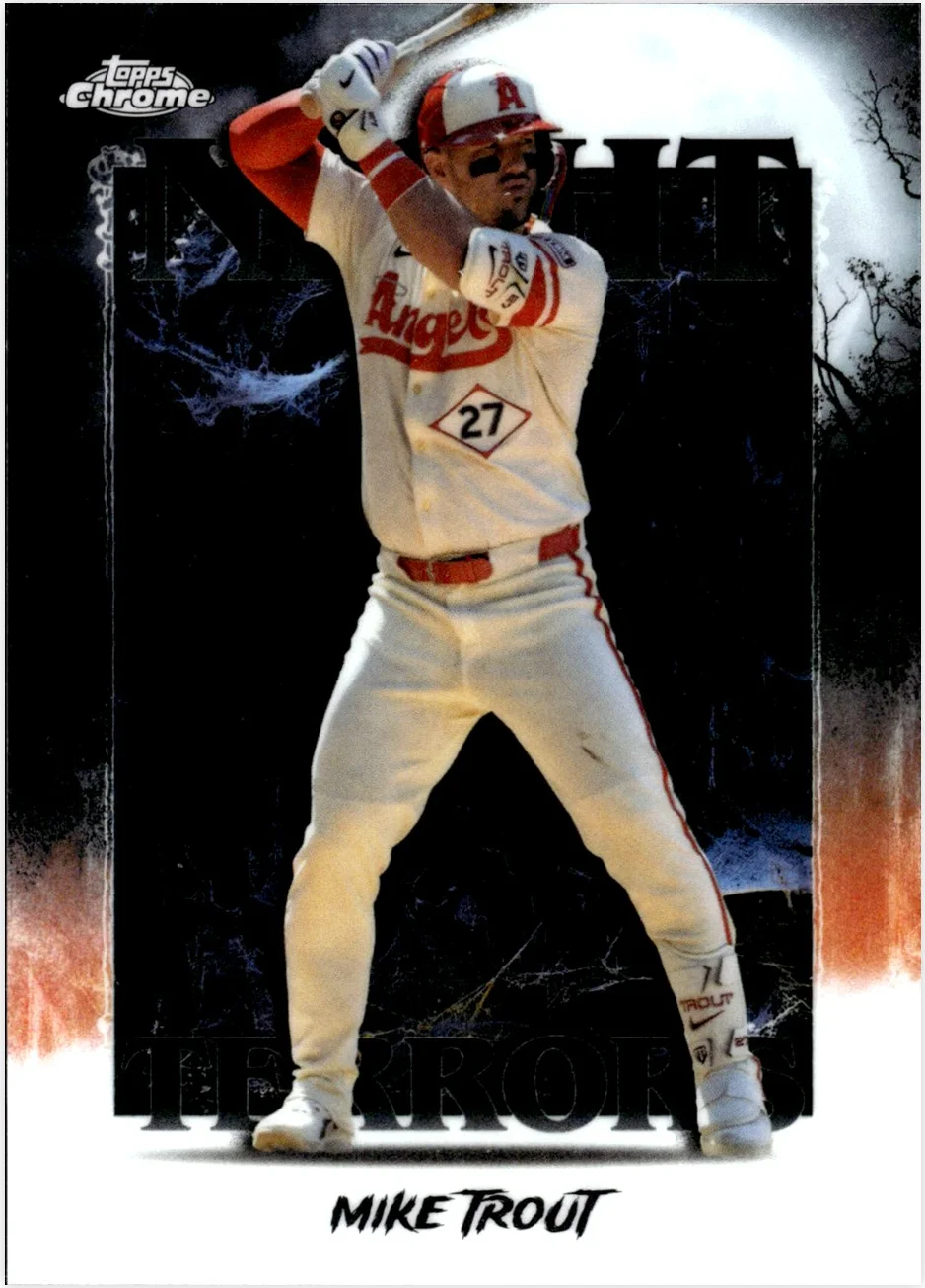 Mike Trout 2025 Topps Chrome Update #NT-10 Night Terrors baseball card - Front
