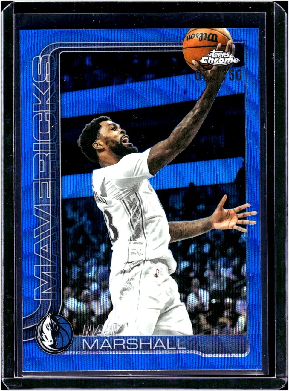 Naji Marshall 2025-26 Topps Chrome #28 Blue Wave Refractor basketball card - Front