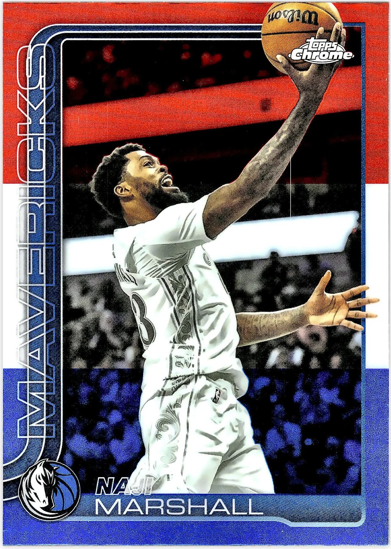 Naji Marshall 2025-26 Topps Chrome #28 Red White and Blue Refractor basketball card - Front