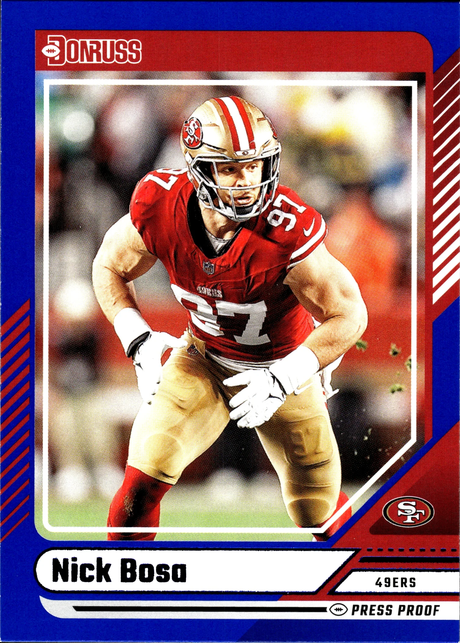 Nick Bosa 2024 Donruss #193 Press Proof Blue football card - Front