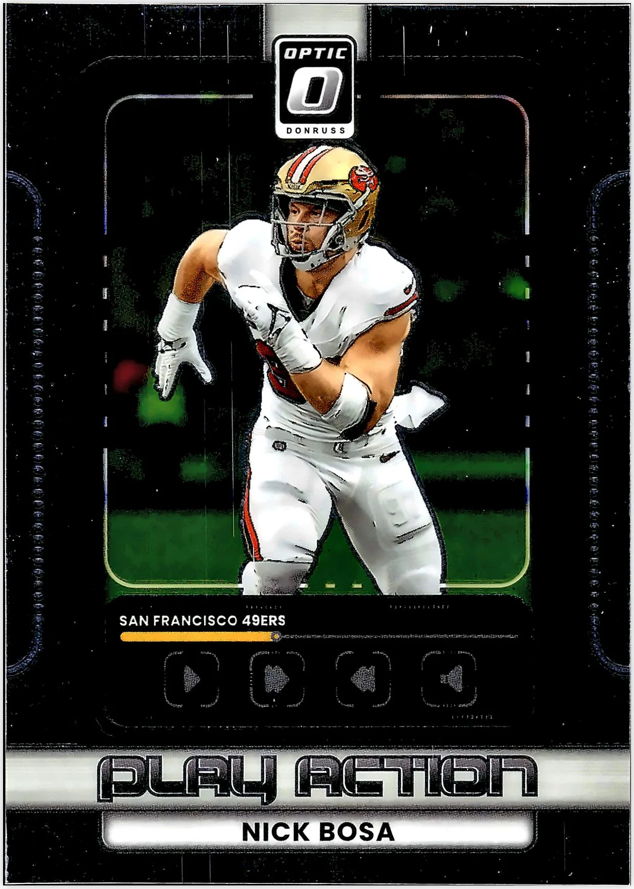 Nick Bosa 2025 Donruss Optic #12 Dual Action football card - Front