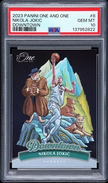 Nikola Jokic #8 2023-24 Panini One and One Basketball Downtown PSA 10 front
