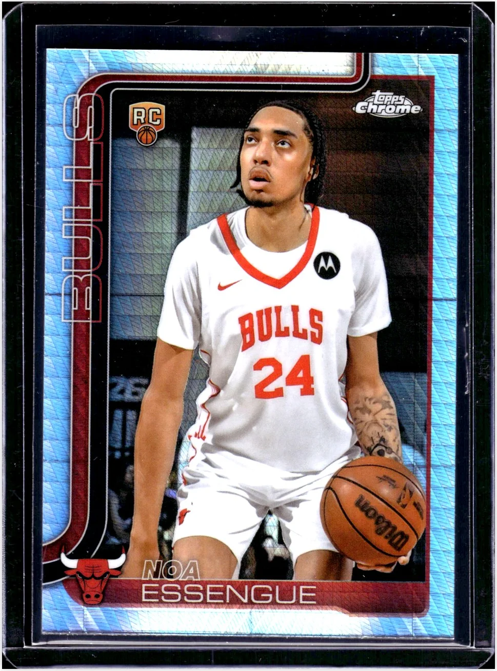Noa Essengue Rookie Card 2025-26 Topps Chrome #262 Prism Refractor basketball rookie card - Front