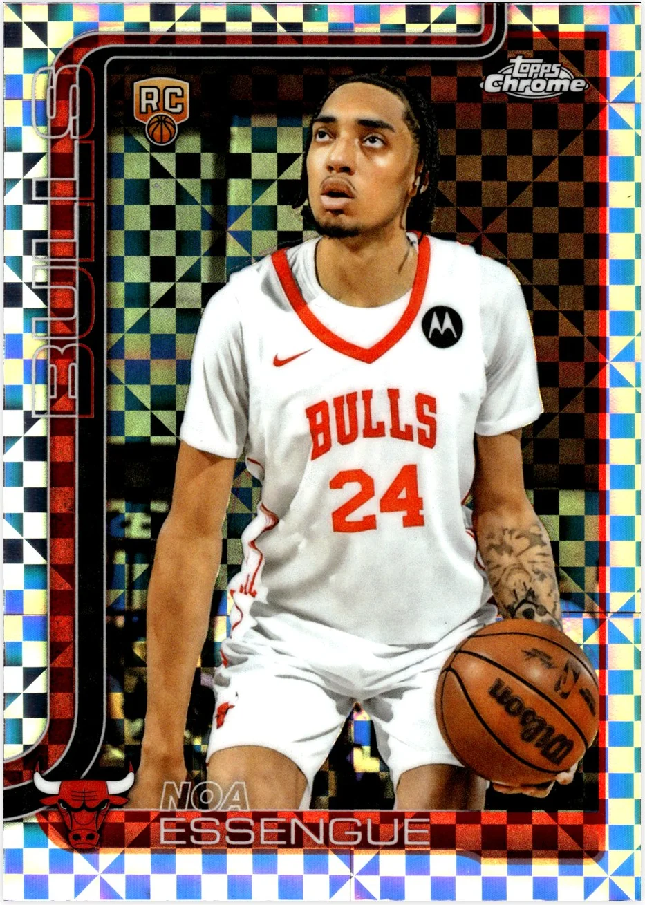 Noa Essengue Rookie Card 2025-26 Topps Chrome #262 X-Fractor basketball rookie card - Front