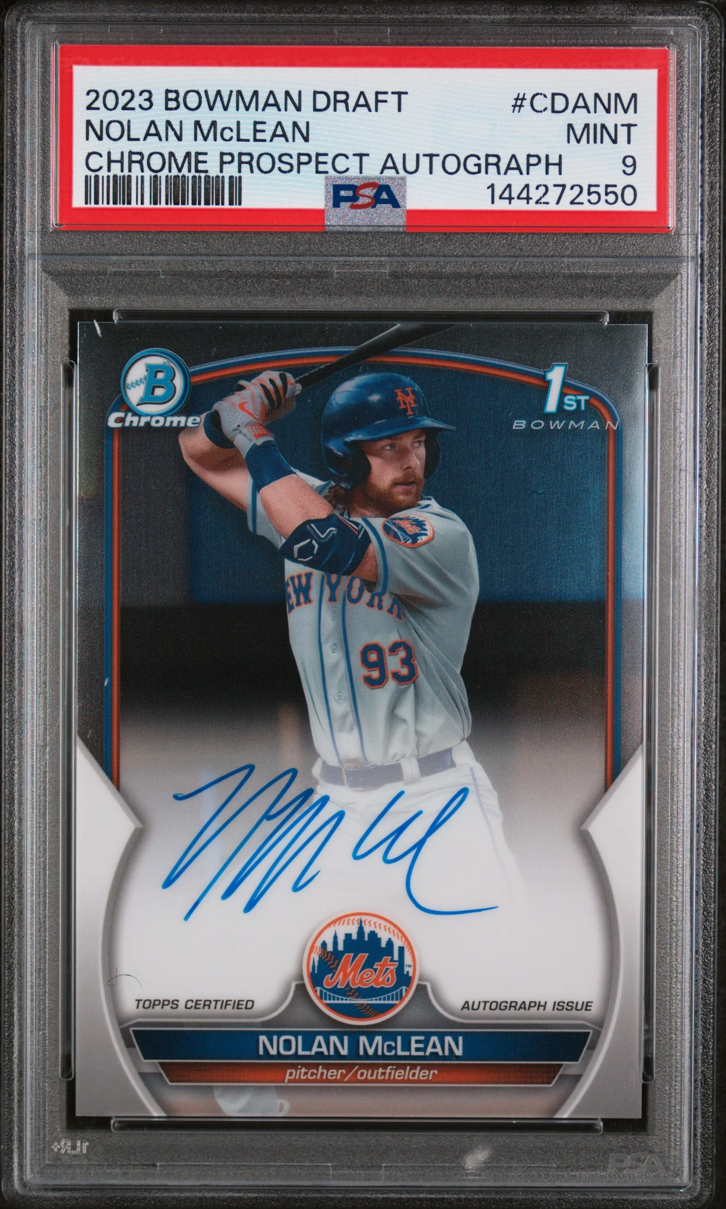 Nolan Mclean PSA 9 2023 Bowman Draft Chrome Prospect Autograph #CDANM baseball card - Front
