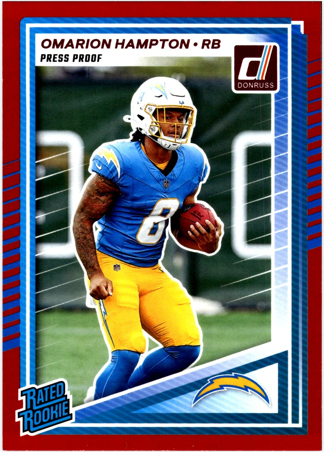 Omarion Hampton 2025 Donruss #303 Press Proofs Red football rookie card - Front