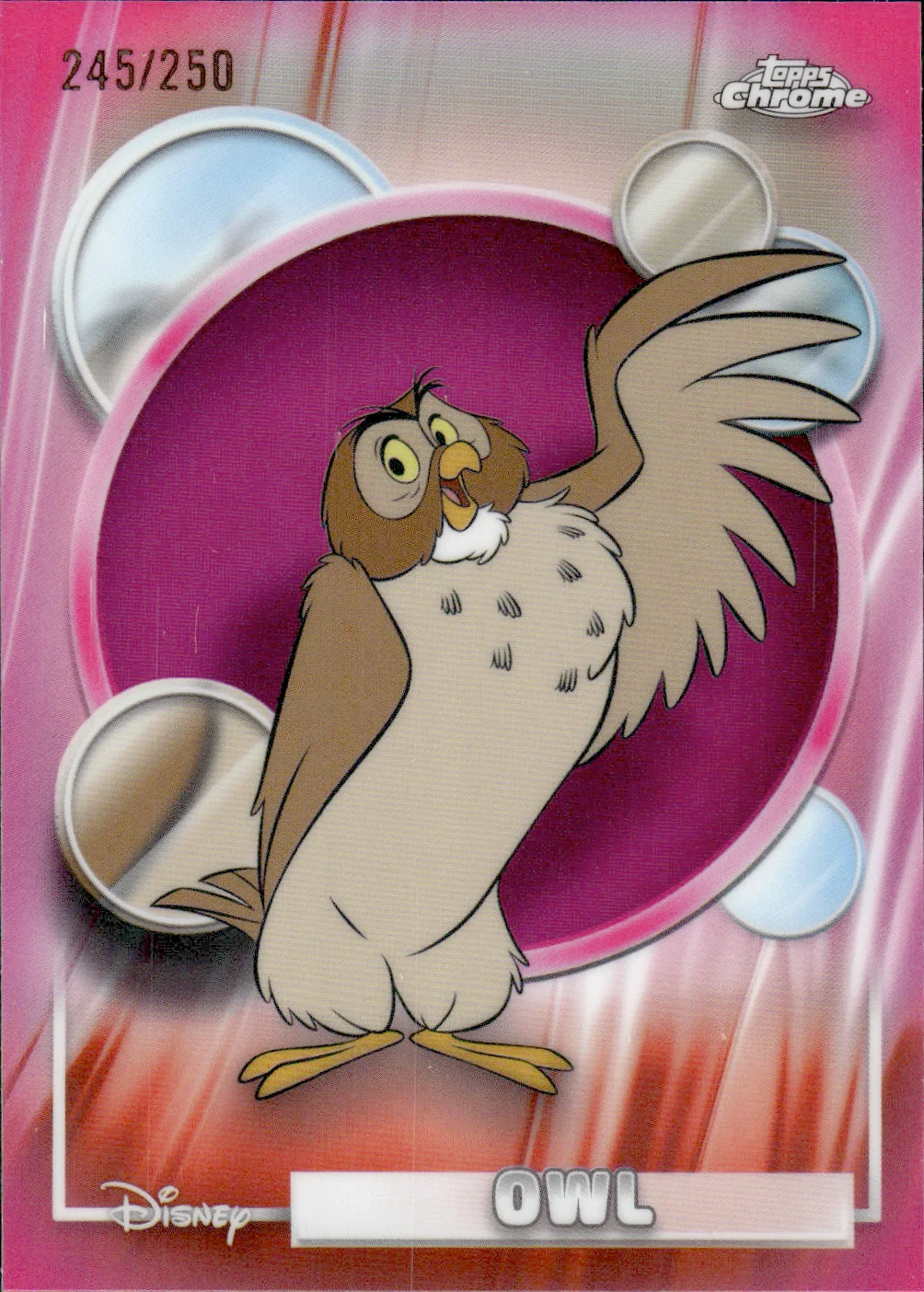 Owl #104 Pink Refractor /250 2026 Topps Chrome Disney Non-Sports trading card - Front