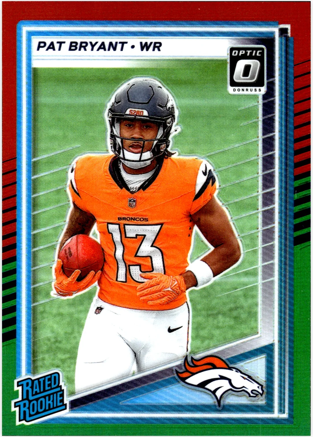 Pat Bryant 2025 Donruss #336 Optic Rated Rookies Preview Red and Green football rookie card - Front