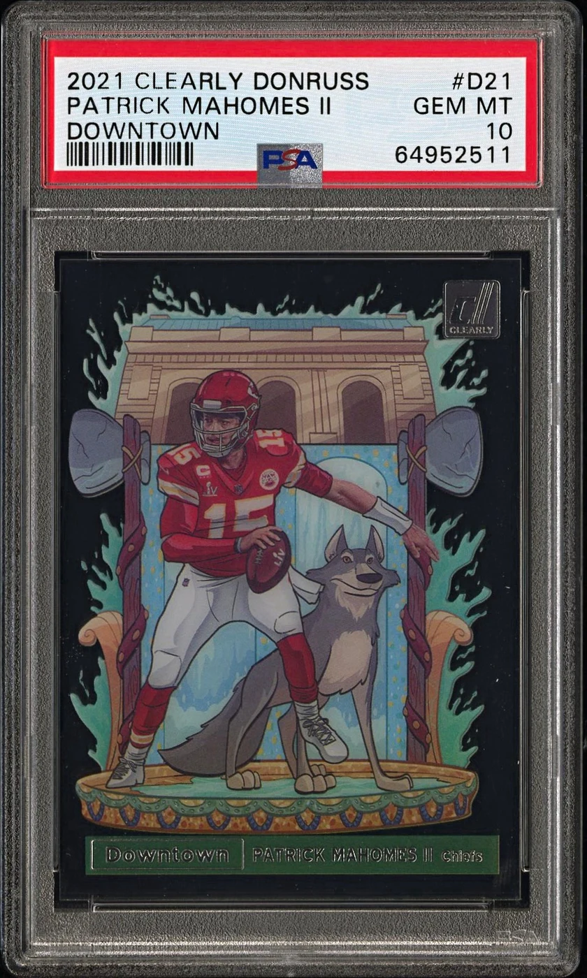 Patrick Mahomes II #D-21 2021 Clearly Donruss Football Downtown PSA 10 front