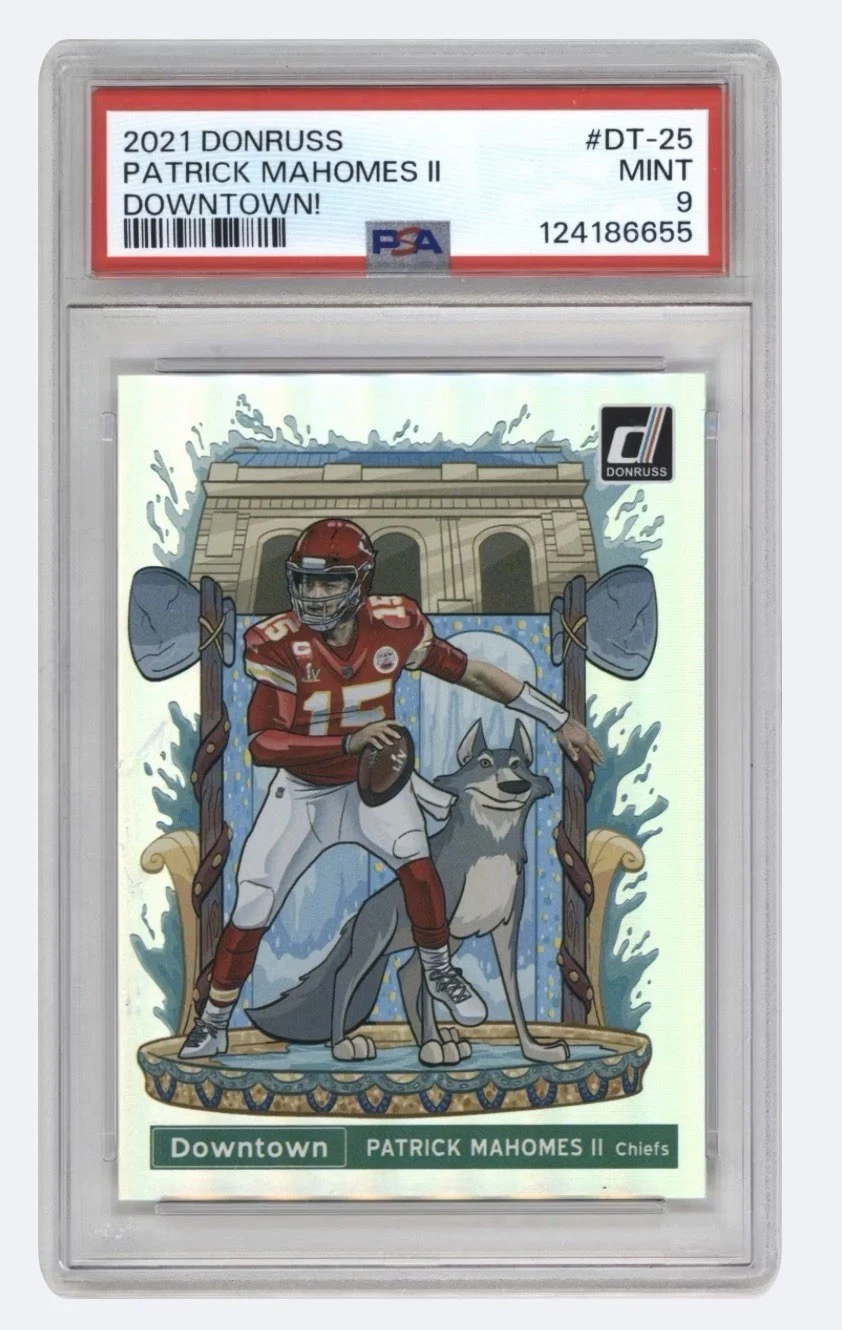 Patrick Mahomes II #DT-25 2021 Donruss Football Downtown PSA 9 front