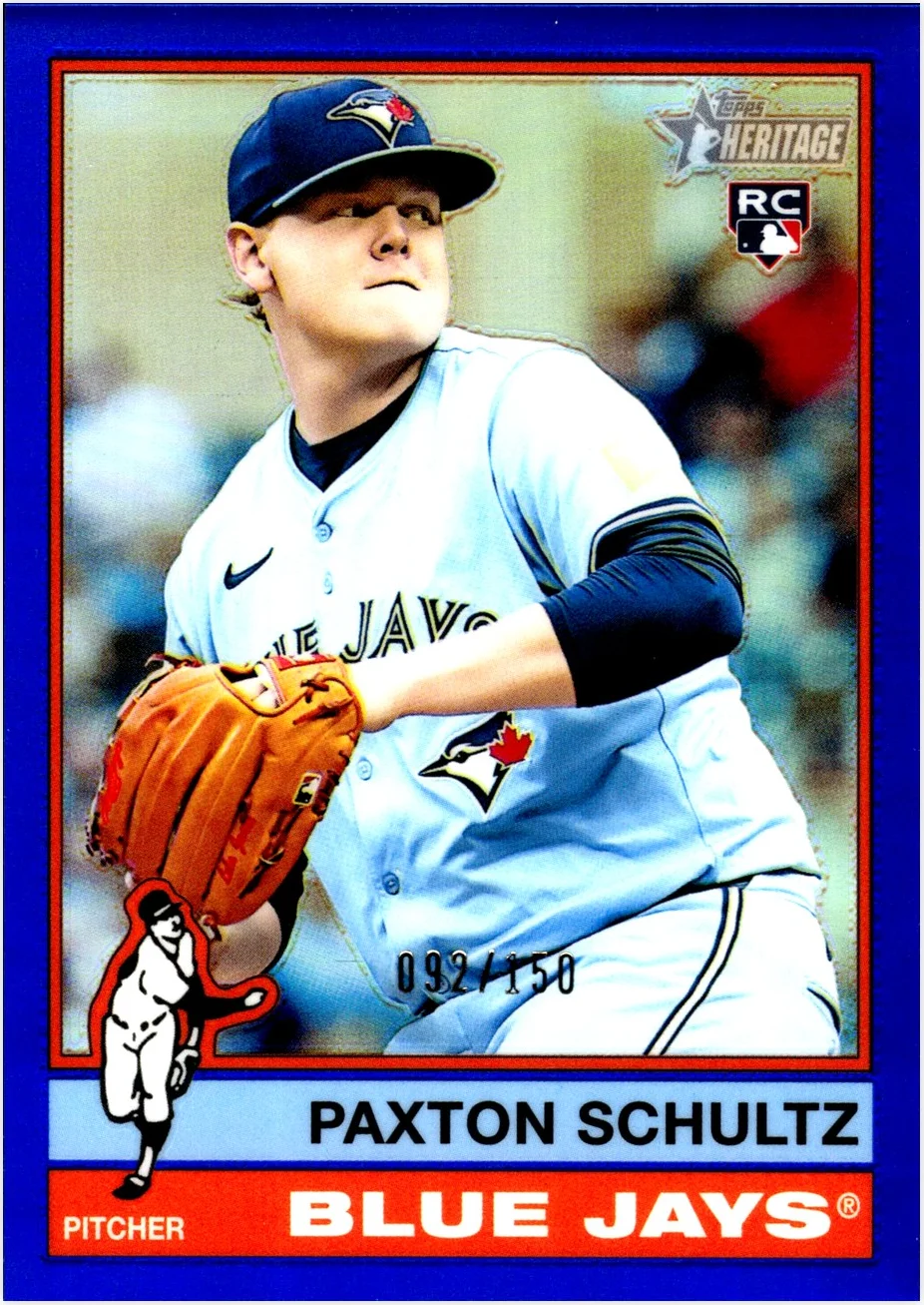 Paxton Schultz Rookie Card 2025 Topps Heritage #590 Chrome Blue Refractor baseball rookie card - Front