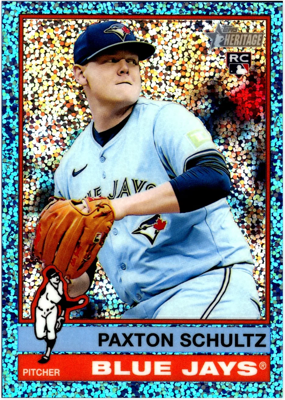 Paxton Schultz Rookie Card 2025 Topps Heritage #590 Chrome Light Blue Sparkle Refractor baseball rookie card - Front