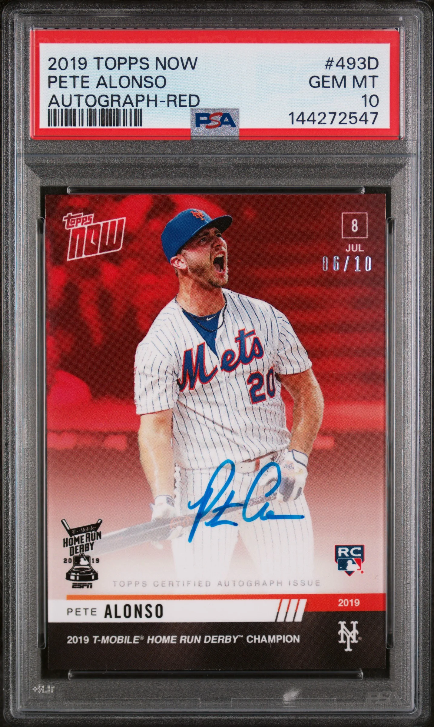 Pete Alonso PSA 10 2019 Topps Now #493D Autograph-Red baseball card - Front
