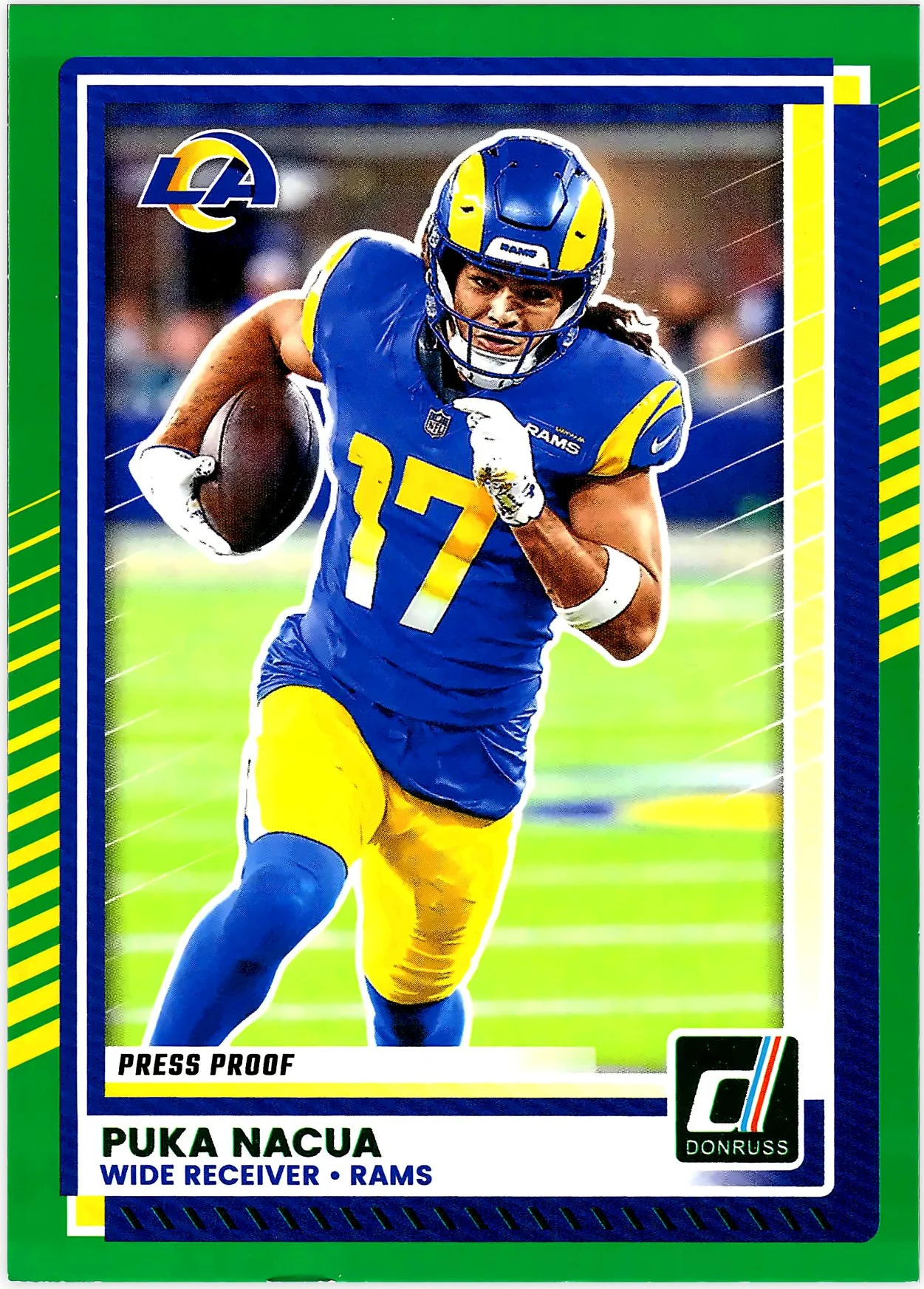 Puka Nacua 2025 Donruss #289 Press Proofs Green football card - Front