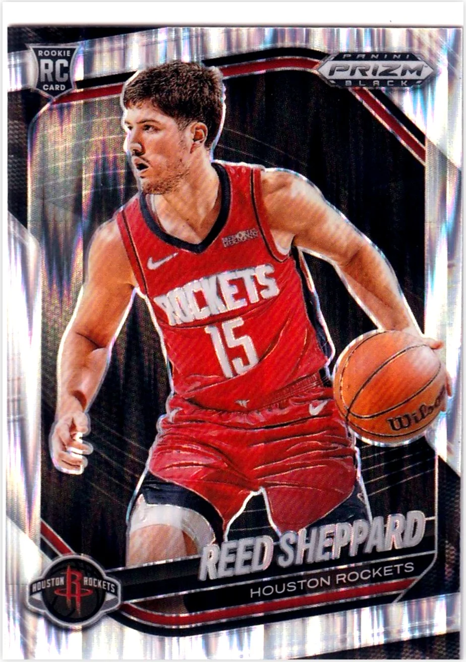 Reed Sheppard 2024-25 Panini Prizm Black #145 Skewed basketball card - Front