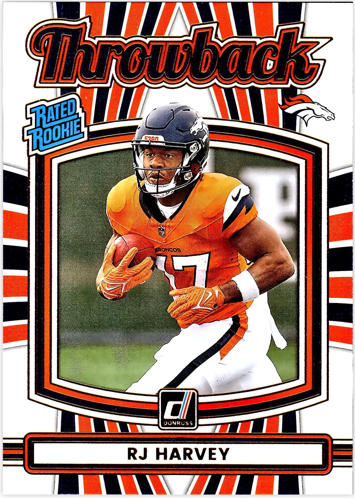 RJ Harvey 2025 Donruss #16 Rated Rookies Throwback football card - Front