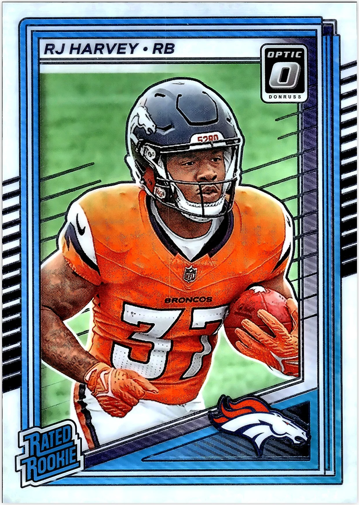 RJ Harvey 2025 Donruss Optic #208 football rookie card - Front