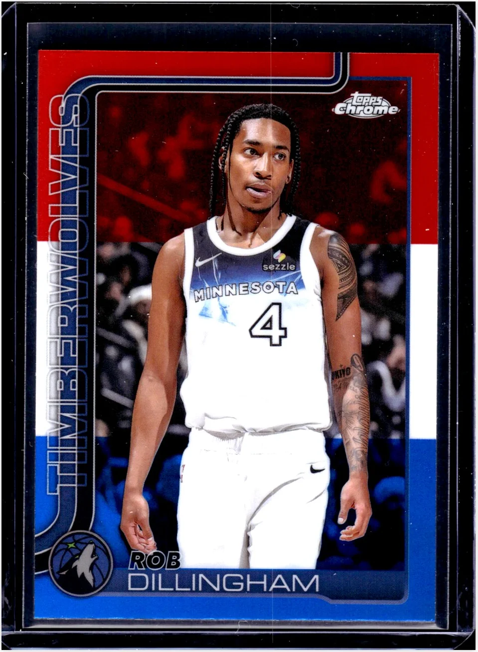 Rob Dillingham 2025-26 Topps Chrome #162 Red White and Blue Refractor basketball card - Front