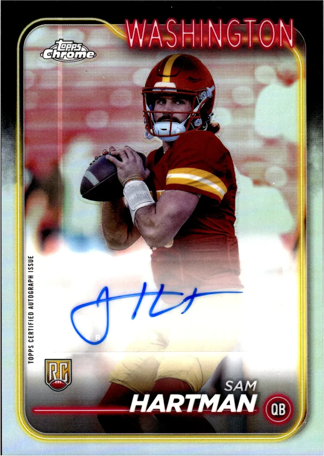 Sam Hartman 2024 Topps Chrome #RA-SHA Rookie Autographs football card - Front
