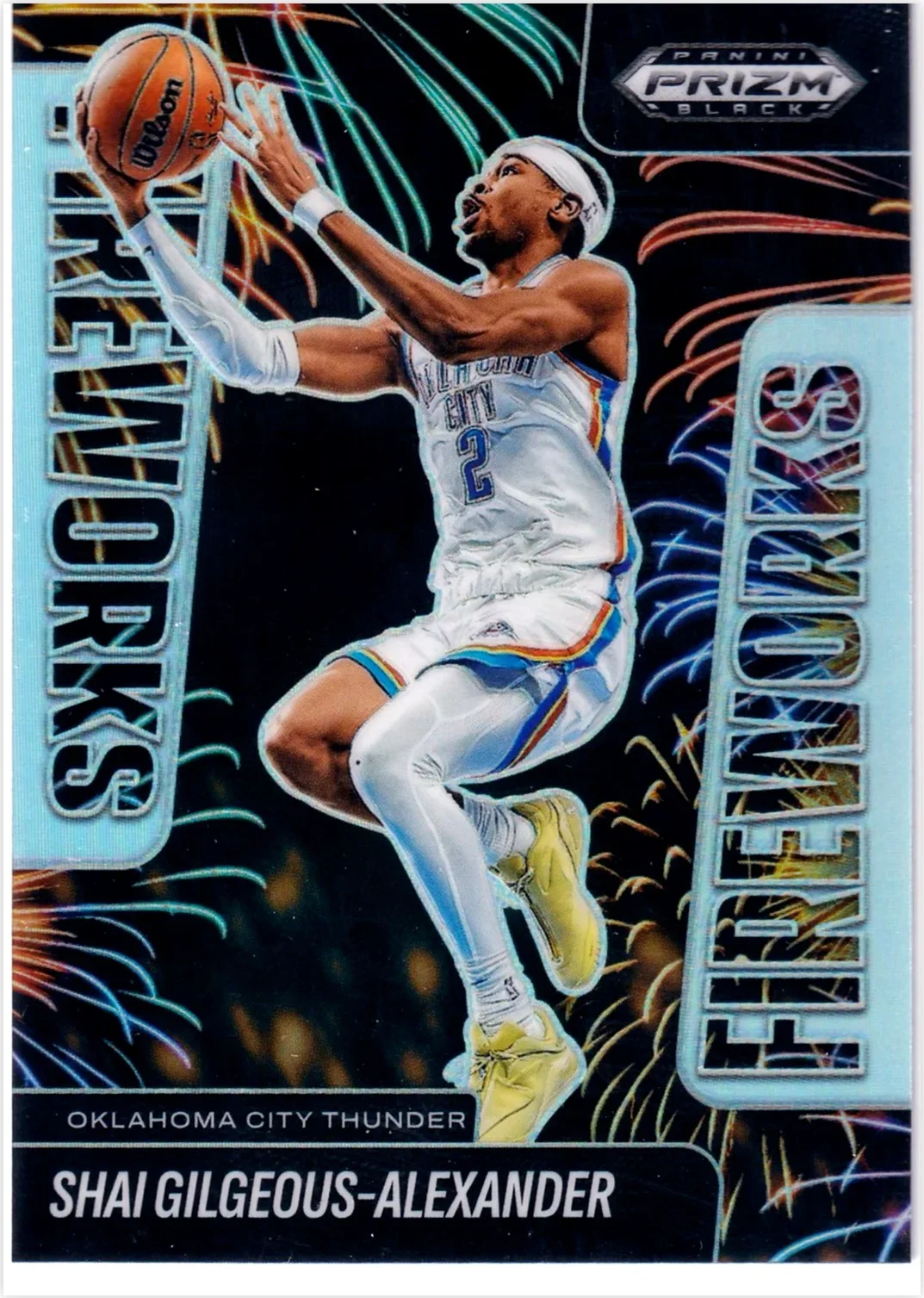 Shai Gilgeous-Alexander 2024-25 Panini Prizm Black #5 Fireworks Silver Prizm basketball card - Front