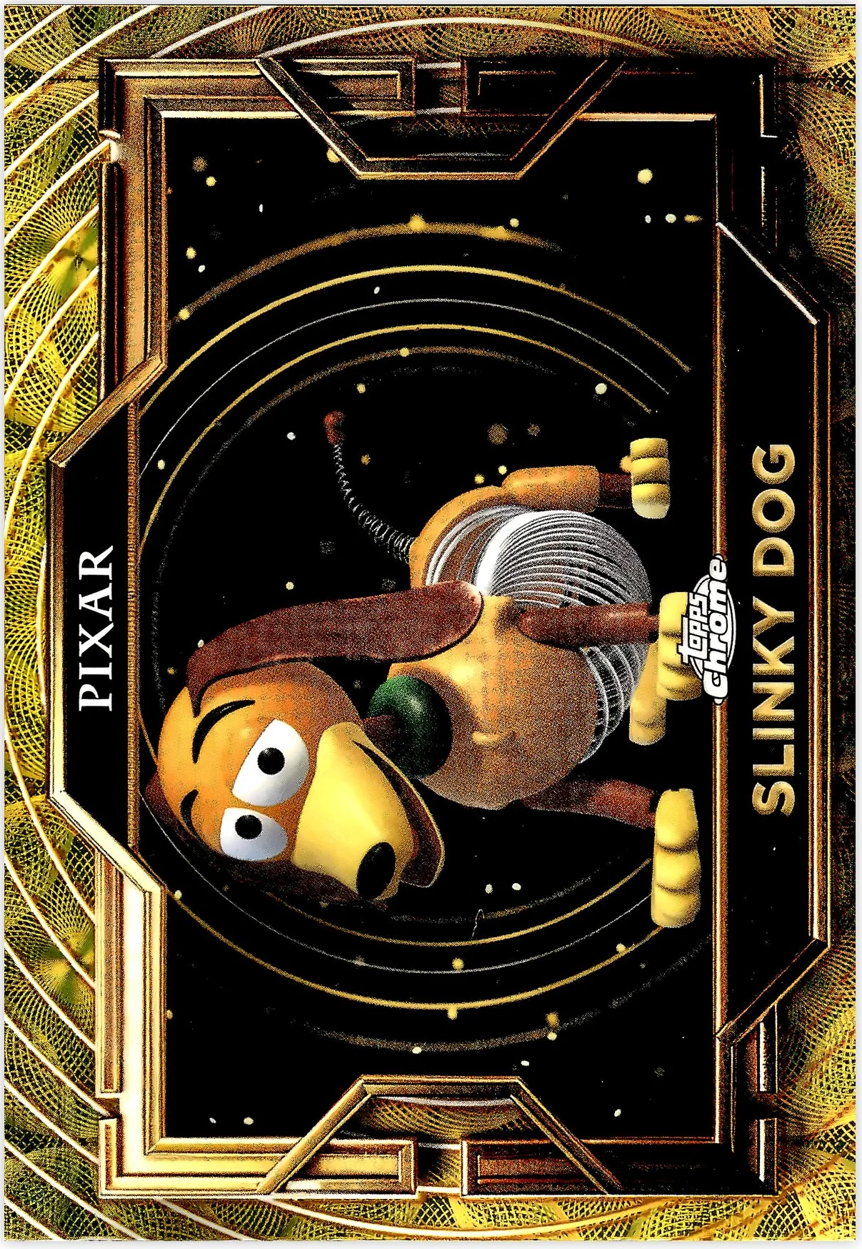 Slinky Dog 2025 Topps Pixar Gold #5 Kaleidoscope Etch Refractor trading card - Front