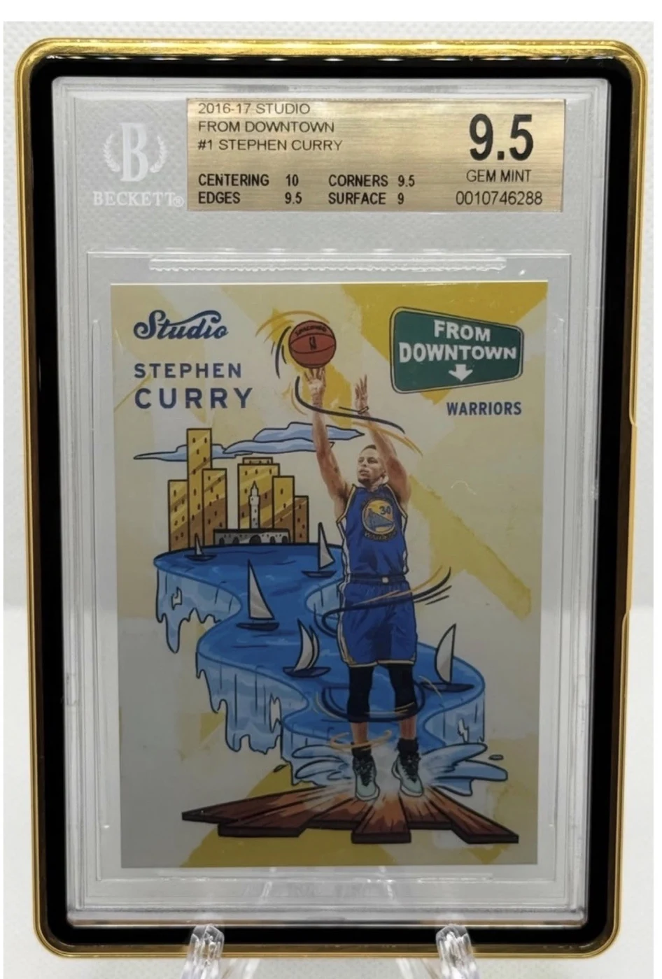 Stephen Curry #FD1 2016-17 Panini Studio Basketball Downtown BGS 9.5 front