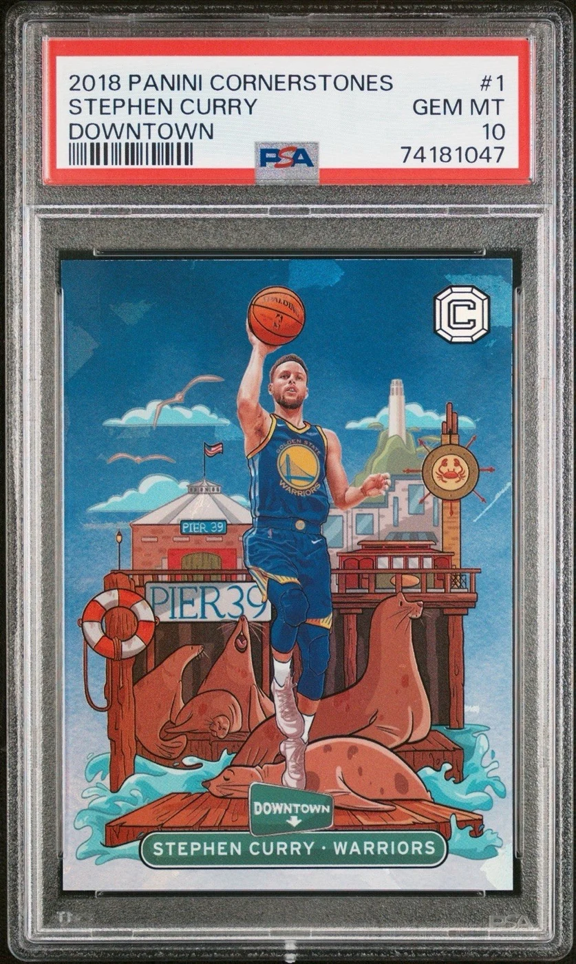 Stephen Curry #1 2018-19 Panini Cornerstones Basketball Downtown PSA 10 front
