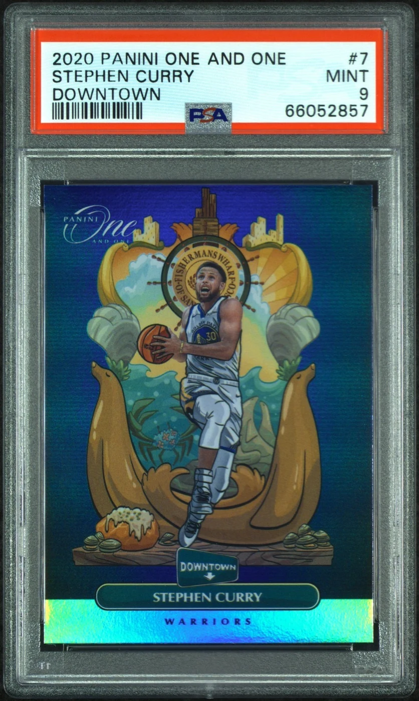 Stephen Curry #7 2020-21 Panini One and One Basketball Downtown PSA 9 front