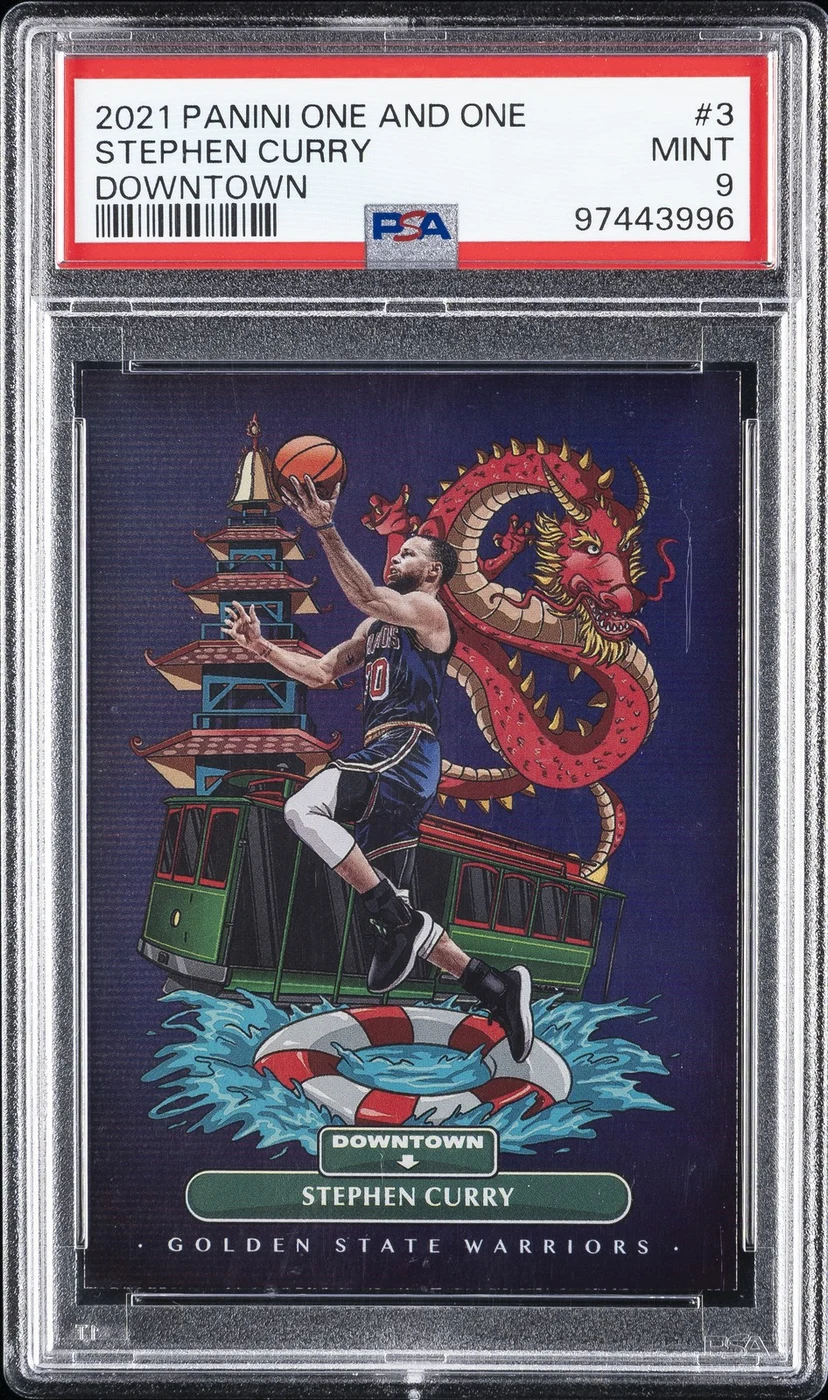 Stephen Curry #3 2021-22 Panini One and One Basketball Downtown PSA 9 front
