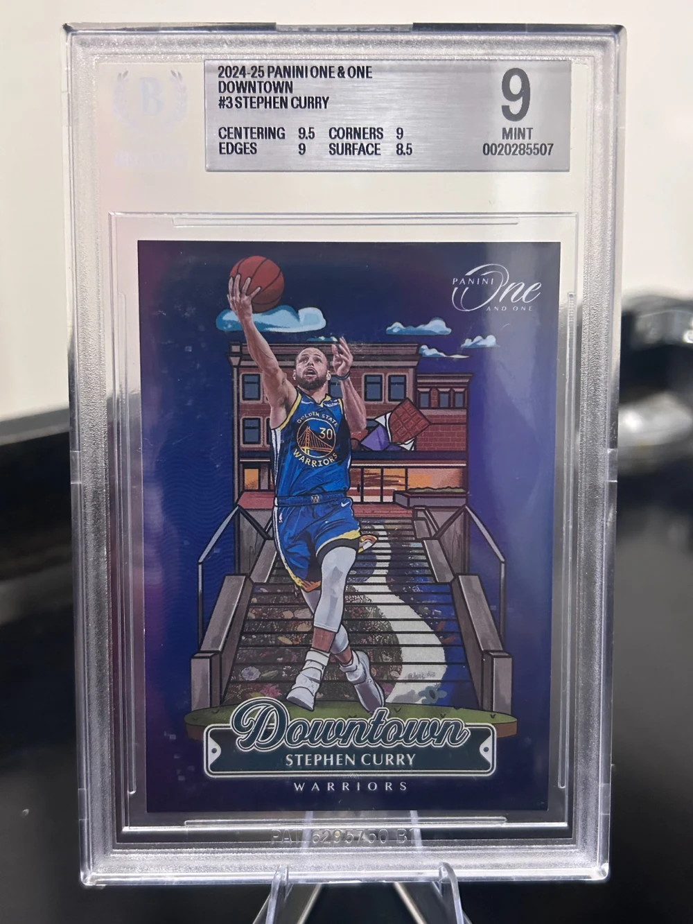 Stephen Curry #3 2024-25 Panini One and One Basketball Downtown BGS 9 front