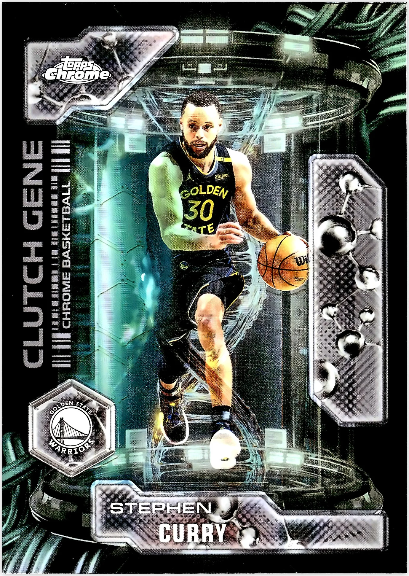 Stephen Curry 2025-26 Topps Chrome #CG-2 Clutch Gene Refractor basketball card - Front