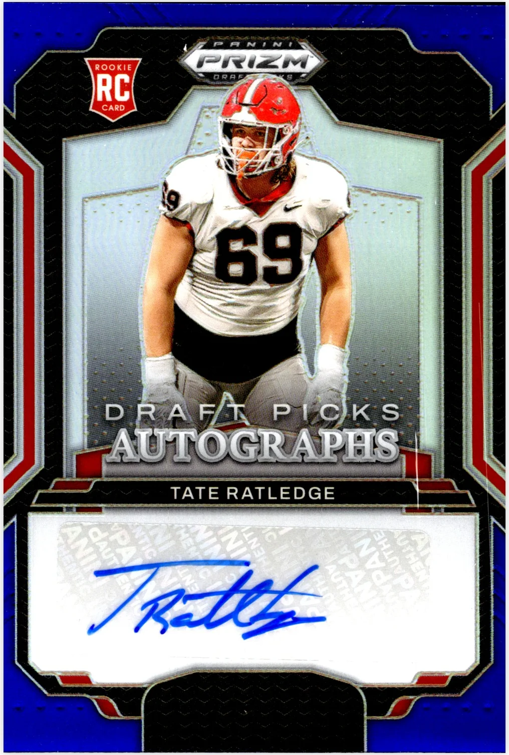 Tate Ratledge 2025 Panini Prizm Draft Picks #DPA-TRE Blue #/249 football card - Front