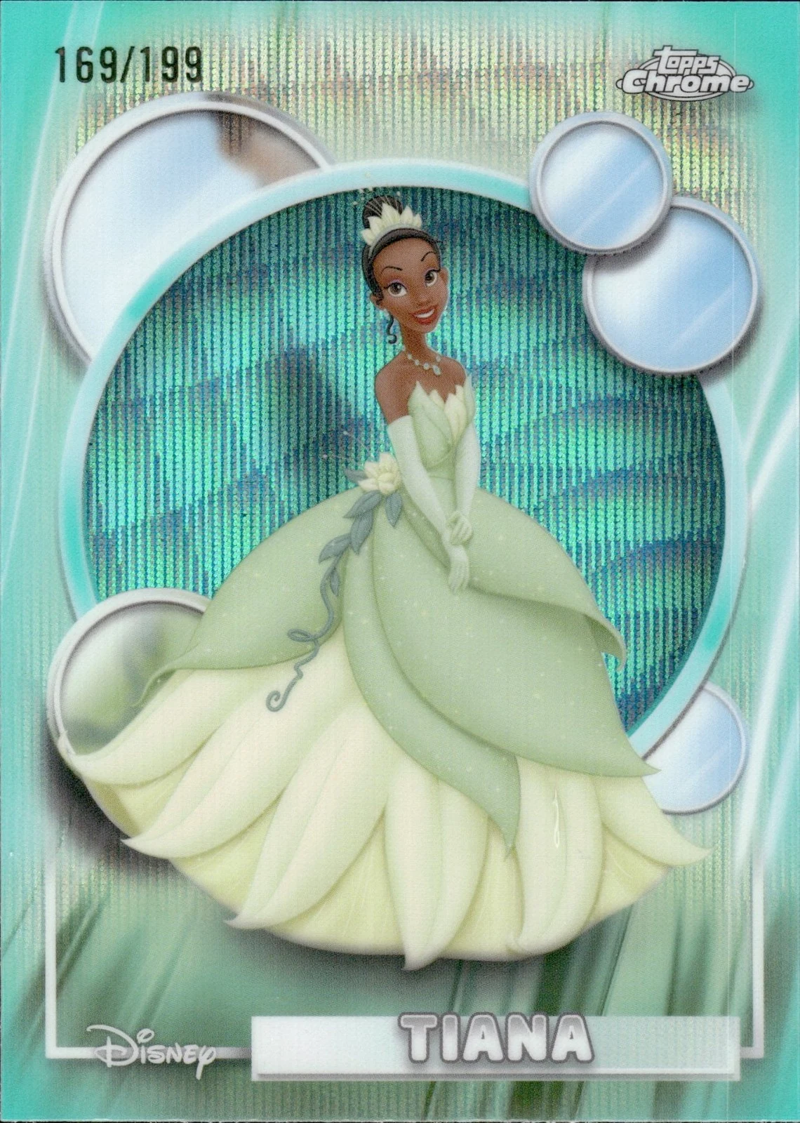 Tiana #138 2026 Topps Chrome Disney Aqua Wave Refractor front