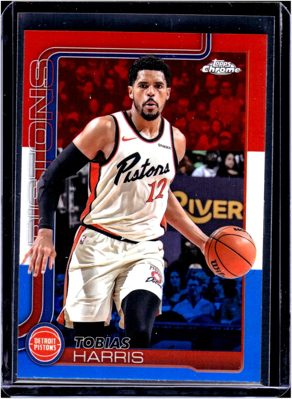 Tobias Harris 2025-26 Topps Chrome #6 Red White and Blue Refractor basketball card - Front