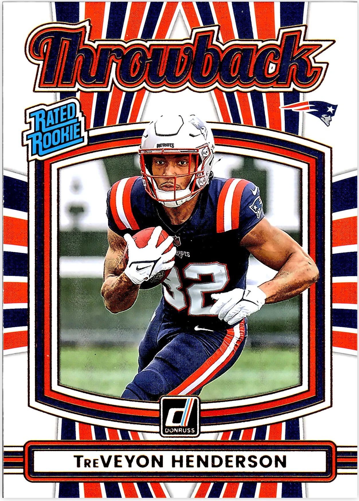 TreVeyon Henderson 2025 Donruss #19 Rated Rookies Throwback football card - Front