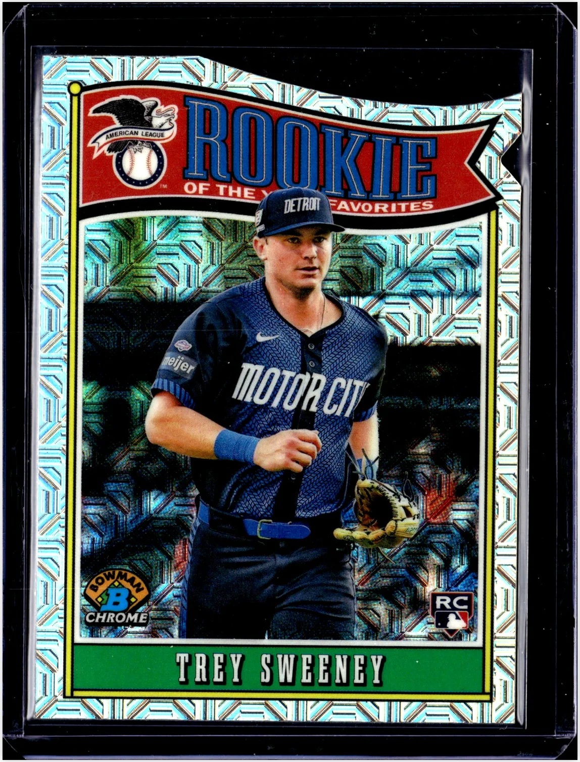 Trey Sweeney 2025 Bowman #ROY-12 Rookie of the Year Favorites Mojo Refractor baseball card - Front